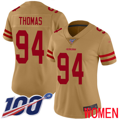 San Francisco 49ers Limited Gold Women Solomon Thomas NFL Jersey #94 100th Season Vapor Untouchable